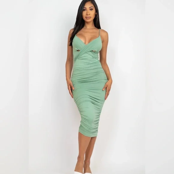 knee length dresses for ladies The Ruched Midi Dress main image 1